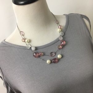Pink and pearl multiple strand necklace 20”